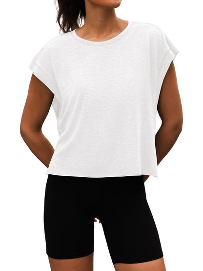 3rd hill Women Open Back Workout Shirts Short Sleeve Tops Casual Yoga Y2k Athletic Gym Running Crop Tees White S