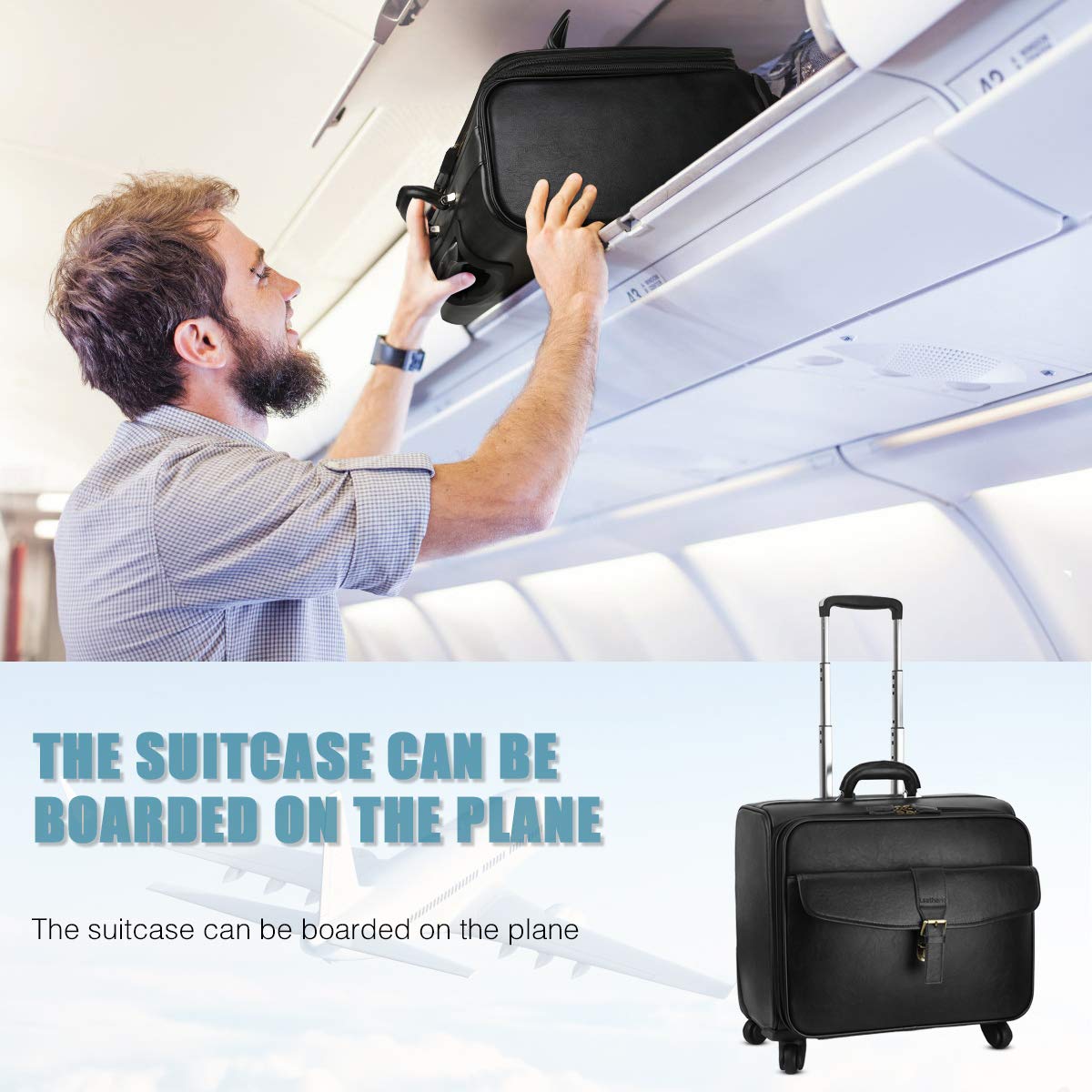 Leathario Leather Rolling Laptop Case Wheeled Briefcase Suitcase Roller Boarding
