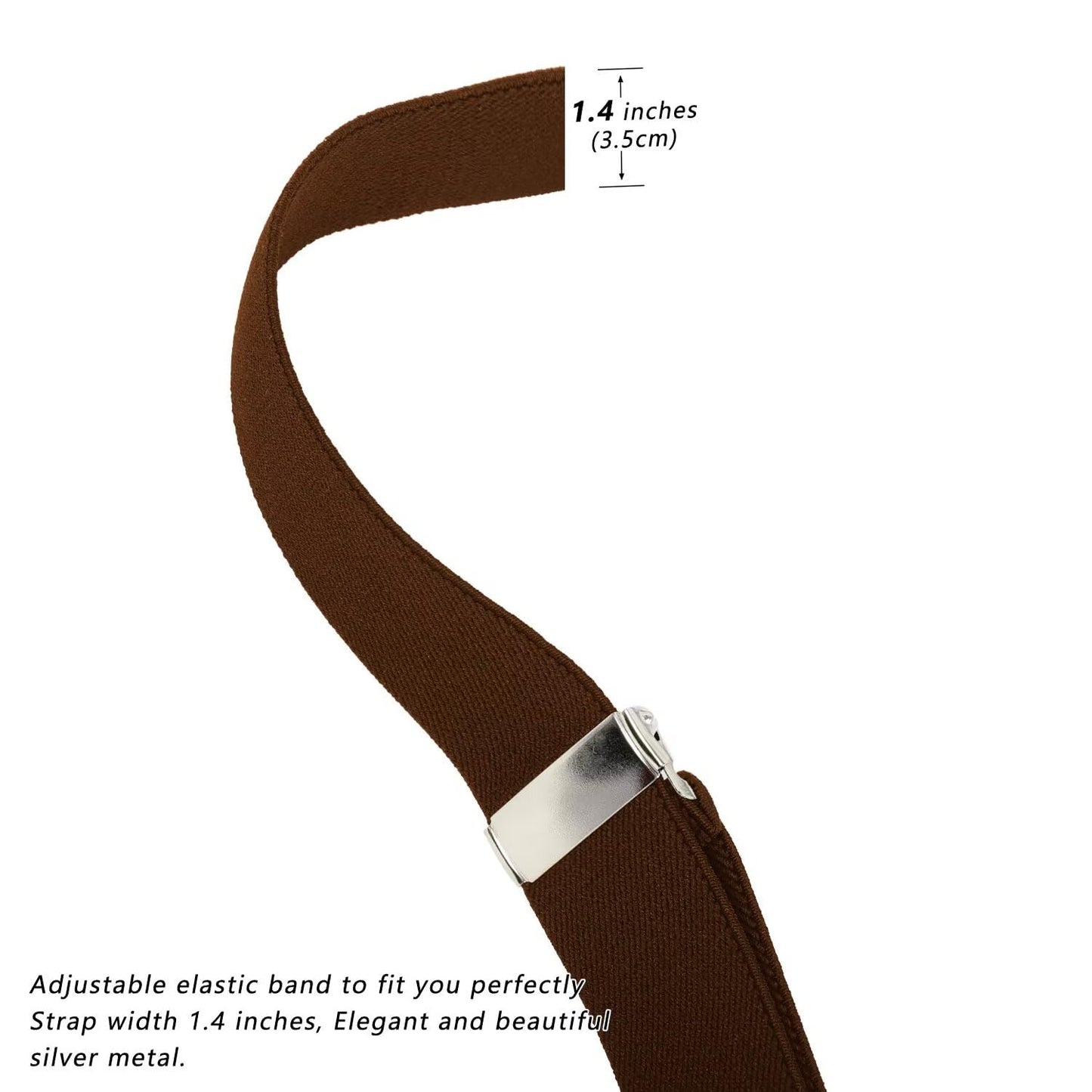 PAPA LEGGENDA Brown Suspenders for Men Heavy Duty Adjustable Elastic Shoulder Straps with 4 Super Strong Metal Clips Perfect for Comfort and Style Mens Suspenders