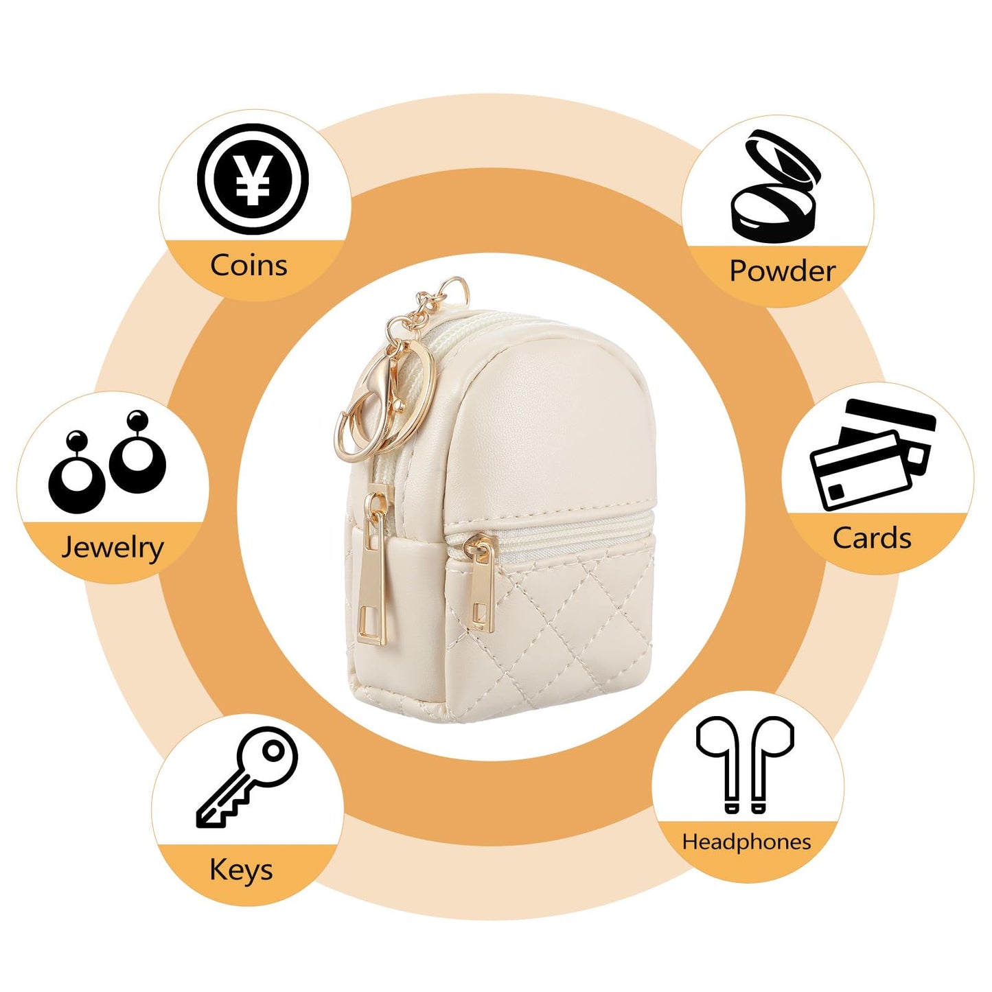 Bremorou Mini Backpack Coin Purse Keychain Cute Cosmetic Bag for Women PU Leather Makeup Bag Key Pocket Lipstick Bags Card Holder Data Cable Organizer Zipper Pouch Tiny Backpack Keychain Holder Beige