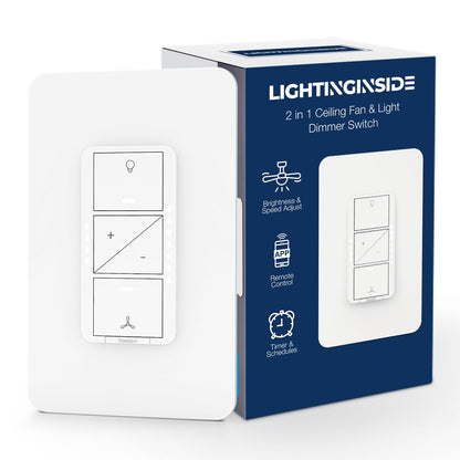 Smart Ceiling Fan Control and Light Dimmer Switch, Compatible with Alexa/Google Assistant/Smart Life, Neutral Wire Required, Single Pole Fan Light Switch, 2.4G Wi-Fi only, Timer, No Hub Required, 2PCS