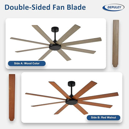 Depuley Large Ceiling Fan without Light: 66 Inch Indoor/Outdoor Fan Reversible DC Motor 6 Speed - Dual 8 Blades Big Ceiling Fans with No Light for Living Room Covered Patio, Wood Color