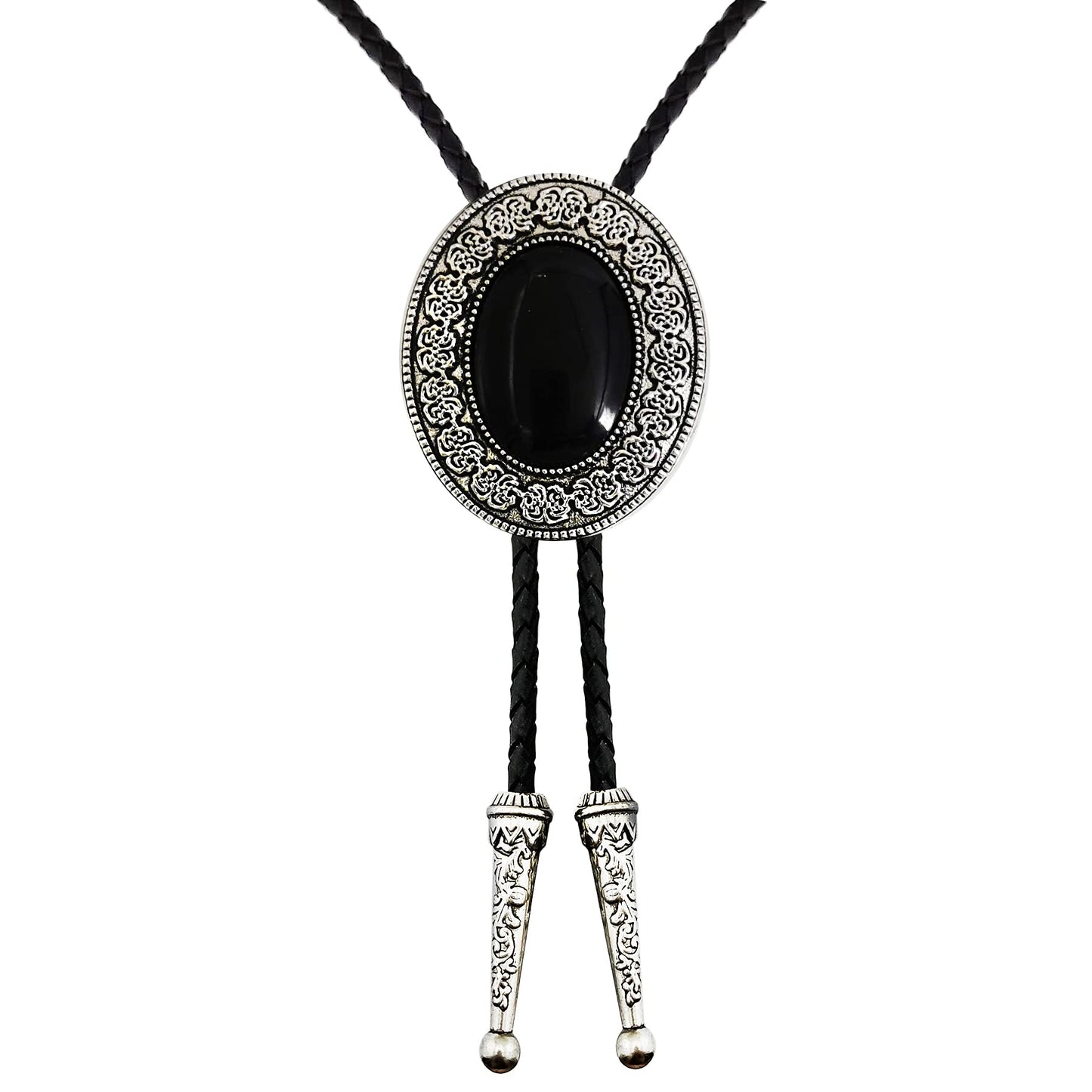 LAXPICOL Vintage Western Cowboy Oval Celtic Black Stone Bolo Tie For Men Native American Retro Bola Tie Necktie