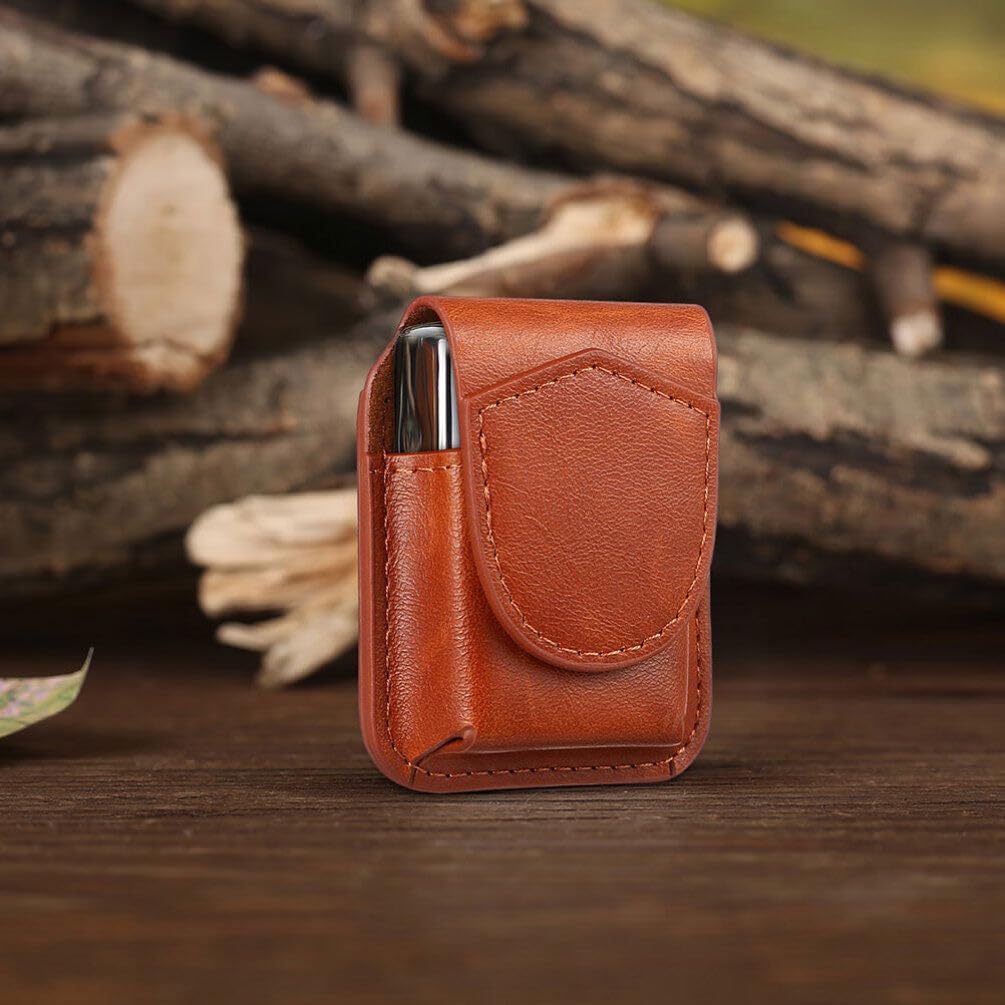 iplusmile Leather Lighter Case 2 Pack Cigarette Lighter Protective Sleeve Portable Storage Cover with Magnetic Buckle Compact 2.95X2.36X1.18In for Men