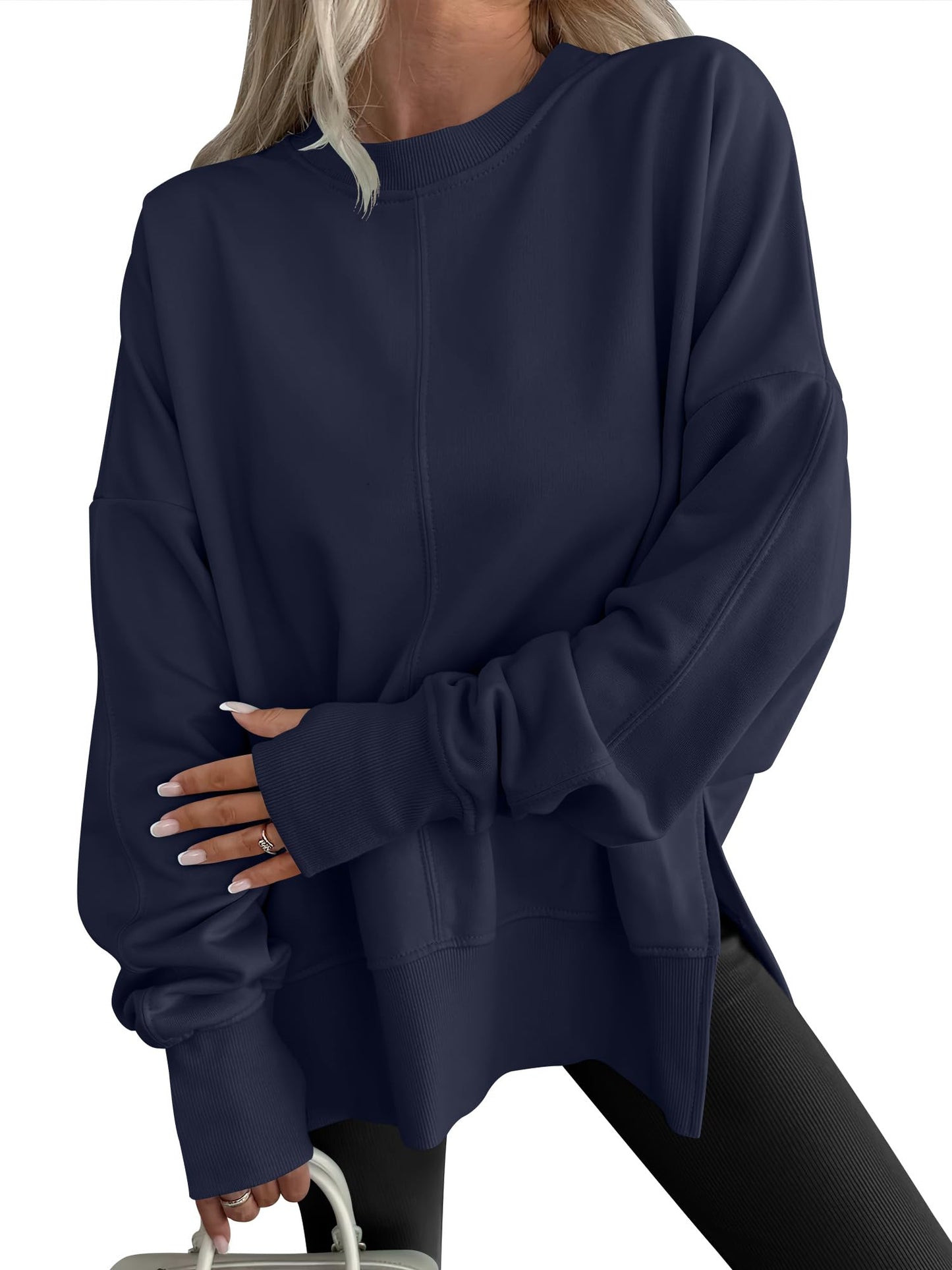 ANRABESS Women Oversized Sweatshirts Thumbhole Long Sleeve Hoodies Shirts 2025 Fall Side Slit Pullover Top Teen Y2k Outfits