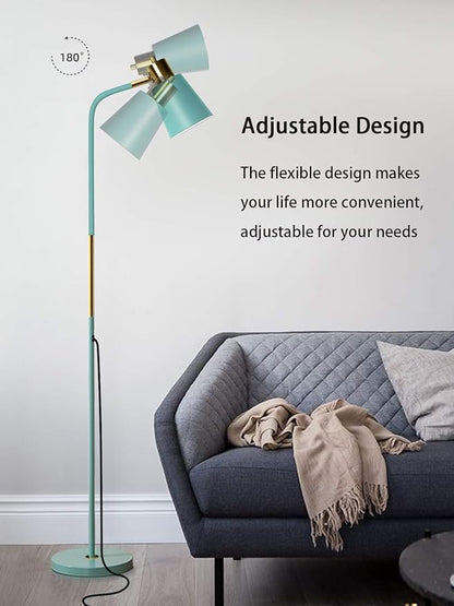 Floor Lamp, Industrial Floor Lamps for Living Rooms Rustic Farmhouse Reading Standing Floor Lamp Adjustable Metal Heads Indoor Task Lighting for Living Room Bedroom Office Home Décor (Green)