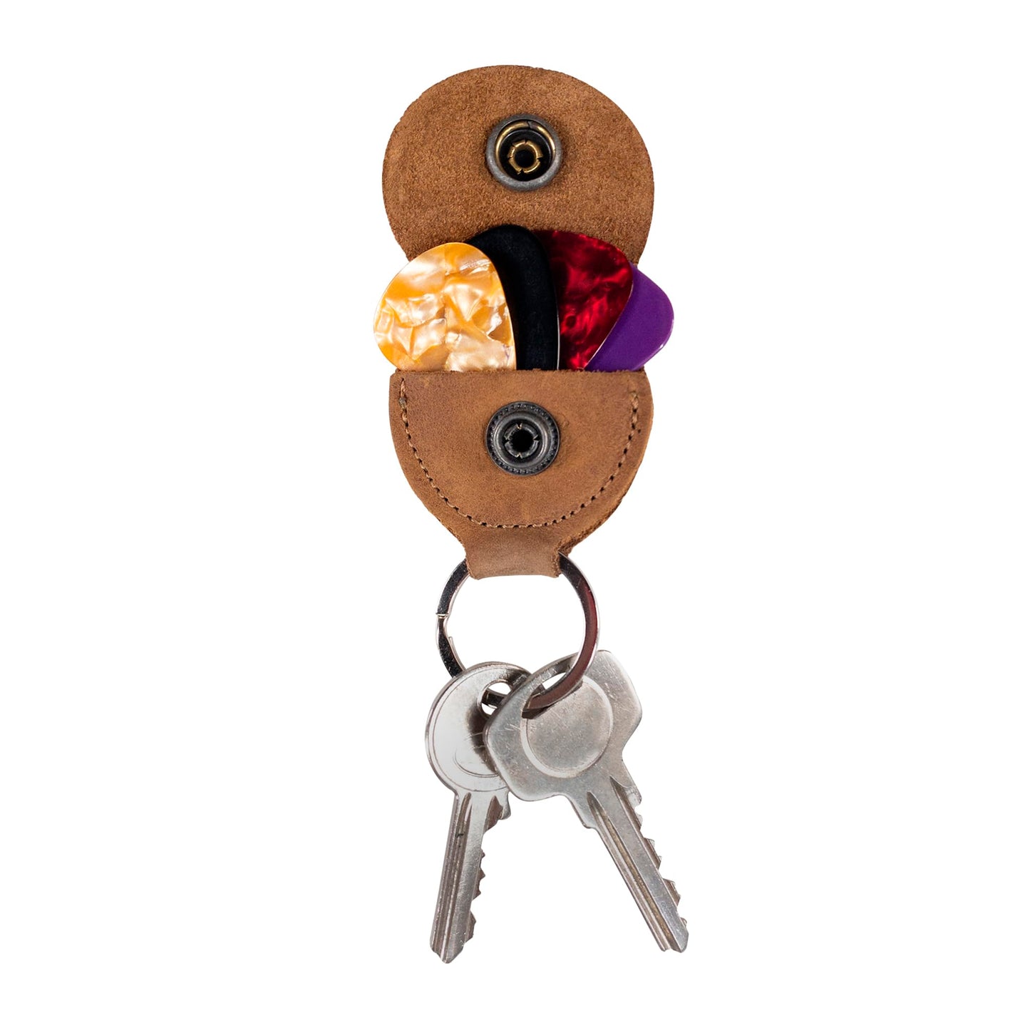 Hide & Drink, Guitar Pick Holder with Ring, Key Organizer, Keychain for Guitar Players, Full Grain Leather, Handmade, Single Malt Mahogany