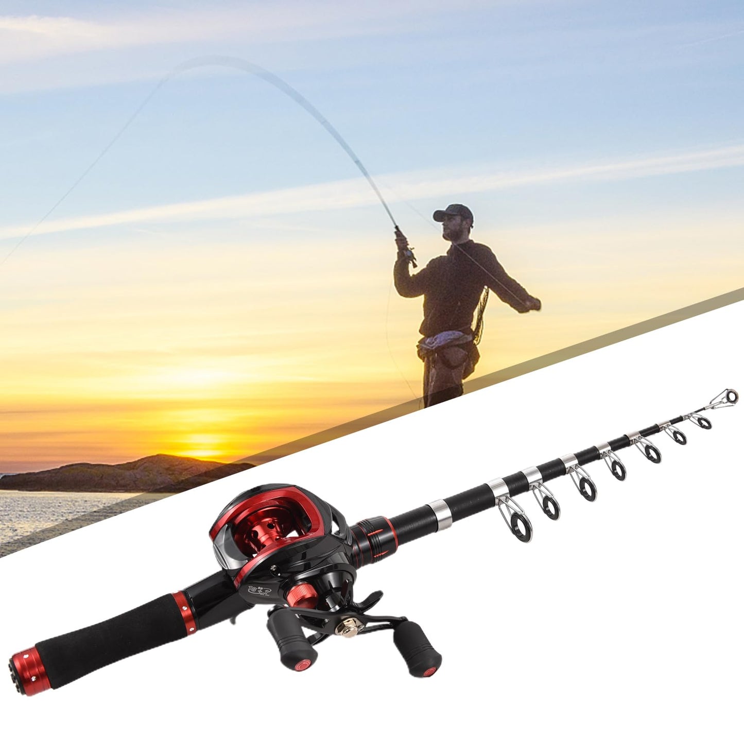 Lixada Fishing Rod and Reel Combo with Fishing Lures for Adult, 6.89ft/2.1m Telescopic Fishing Rod with Baitcasting Reel 18+1BB Right/Left Hand Portable Fishing Kits Complete for Fishing Trip