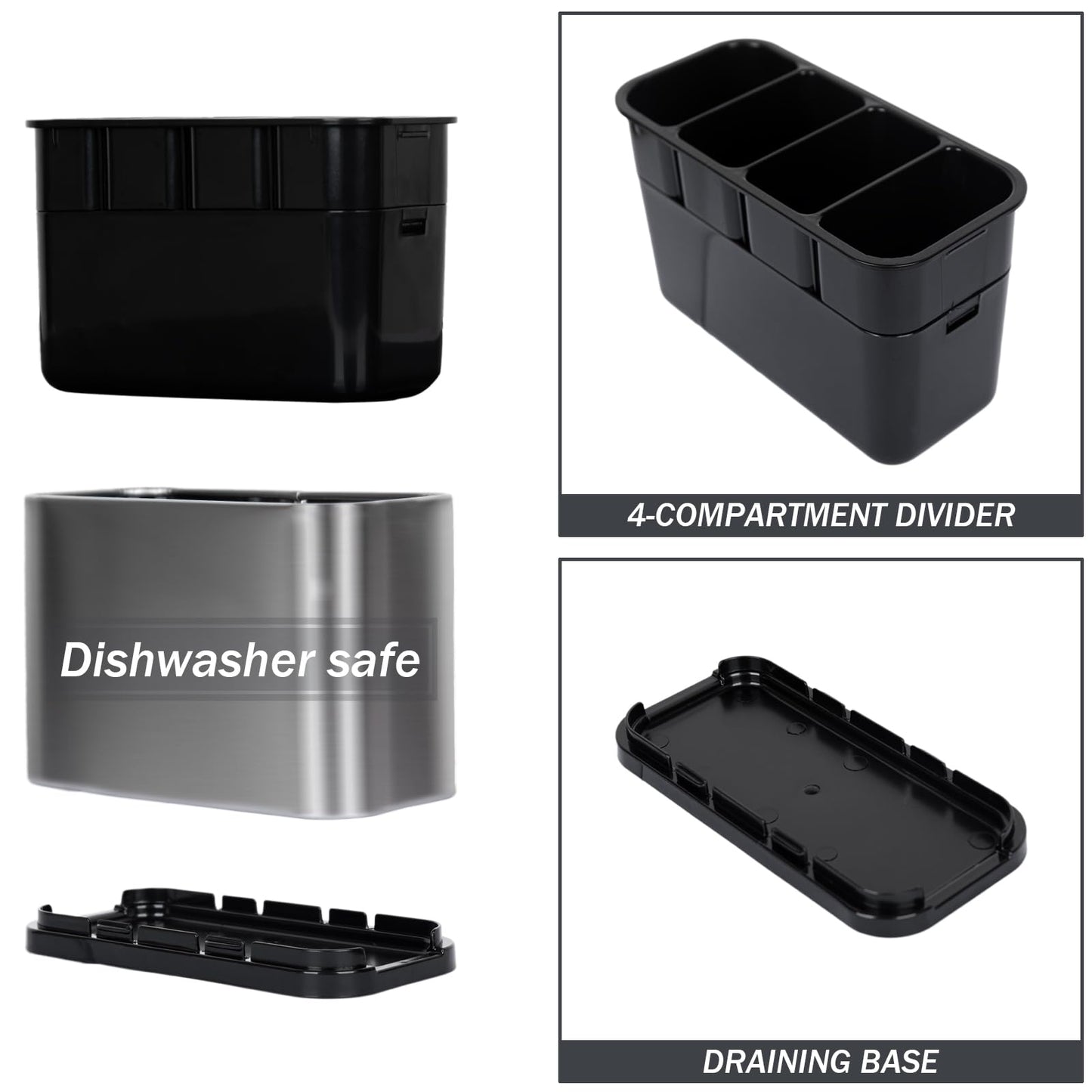 Haiyouneer Silverware Caddy Cutlery Organizer for Countertop Silverware Holder for Fork Knife Spoon Flatware Organizer 4 Compartments Cutlery Holder