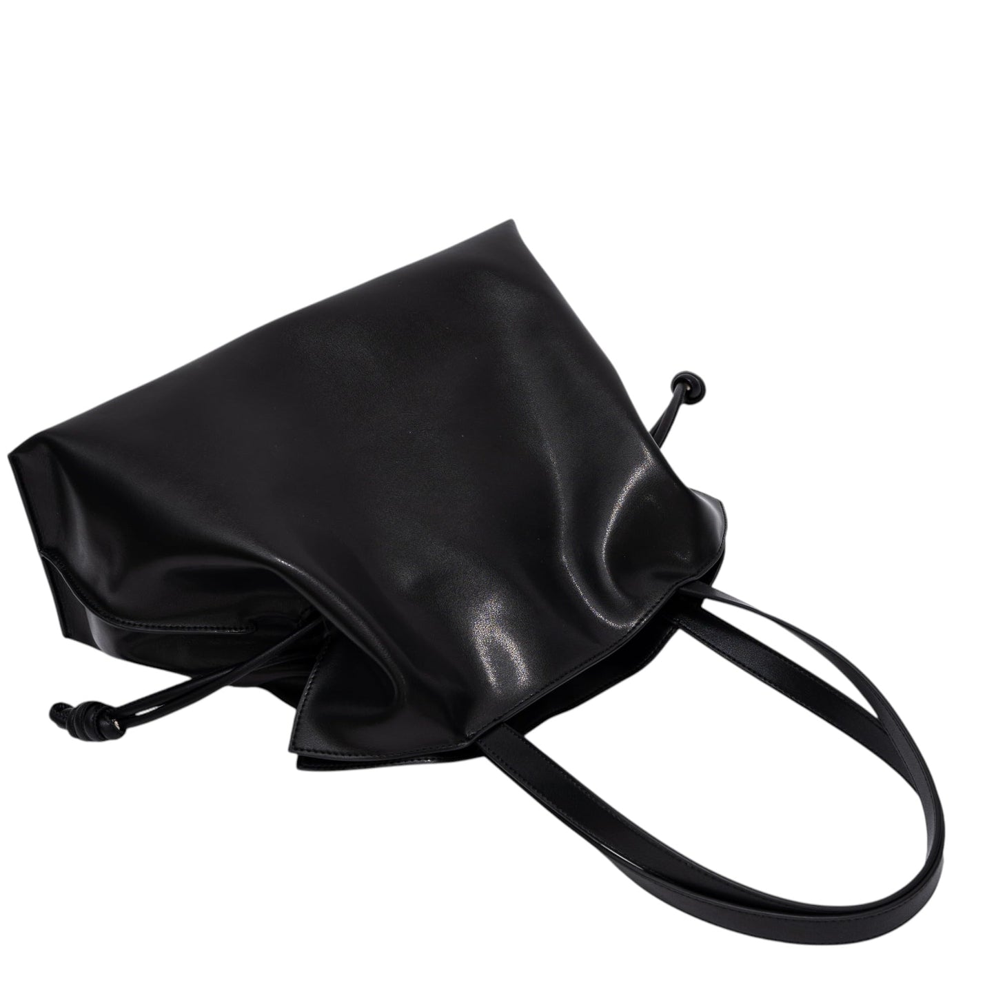 CLARANY Leather Drawstring Tote Bag, Black Genuine Leather Shoulder Bag with Magnetic Snap Closure, Elegant Travel Work Handbag
