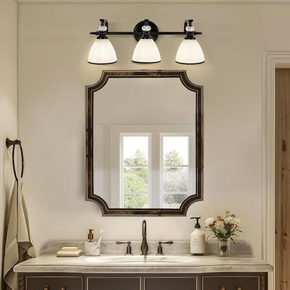ANDY STAR Milky Glass Bathroom Vanity Light Over Mirror, 3-Light Matte Black Bathroom Light Fixtures with Frosted Glass, 22.5 inch Modern Vanity Lighting Wall Mount, E26 Base, Bulbs Not Included