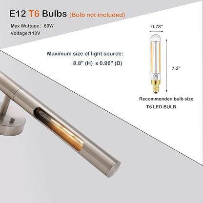 Brushed Nickel Picture Light 24 inches Modern Wall Sconce with Cylinder Metal Shades Rotatable 360°Indoor Wall Lighting Fixture Bathroom Vanity Light Bedroom Living Room