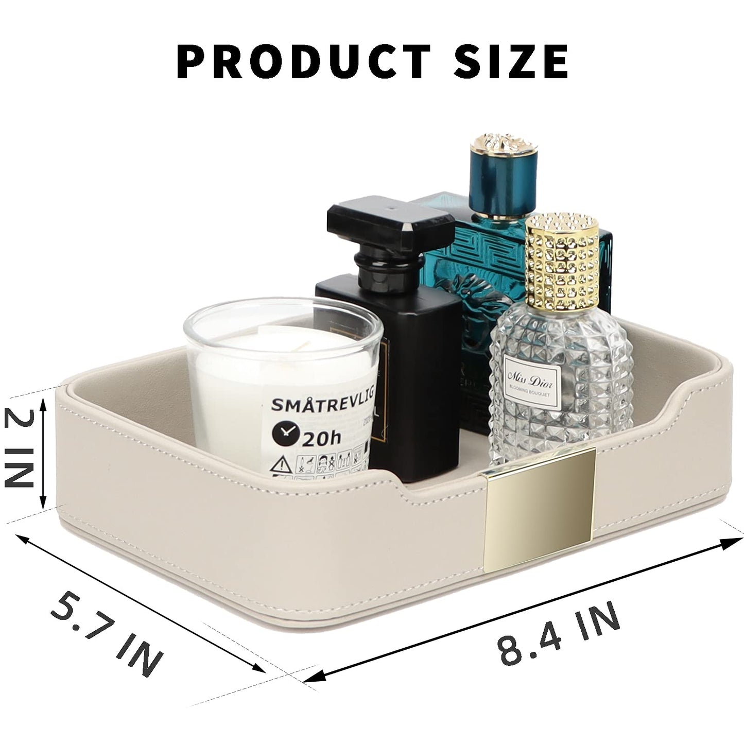 SANZIE Luxury Leather Tray Organizer Valet Tray Key Tray for Entryway Table Desktop Storage Catchall Tray Decorative Tray for Jewelry Keys Wallet Phone Watch (Metal Gilded, Grey)