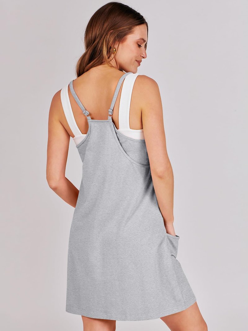 ANRABESS Women Athletic Dress Summer Tennis Workout Active Sports Mini Romper Dress Built in Shorts Travel Vacation Clothes Heather Gray X-Smal
