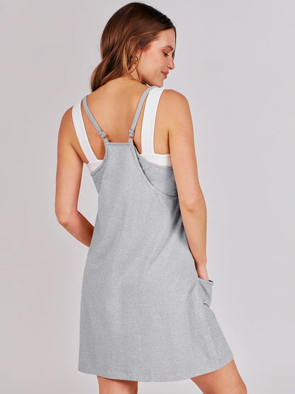 ANRABESS Women Athletic Dress Summer Tennis Workout Active Sports Mini Romper Dress Built in Shorts Travel Vacation Clothes Heather Gray XX-Large