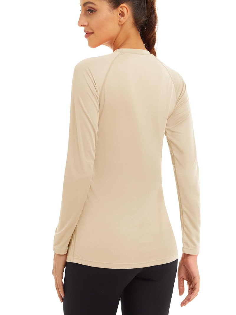 MAGCOMSEN Workout Shirts for Women Running Shirts Women UV Shirts Summer T Shirts UV Protection Shirts for Women Long Sleeve Shirts for Women Light Apricot