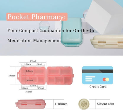Pocket Pharmacy with Medicine Labels 146 Labels Travel Daily Pill Container Mini Medication Organizer Storage Pill Organizer Travel Essentials Pill Case 7 Day Pill Organizer (Purple, 1 Pack)