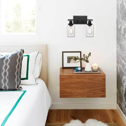MELUCEE 2-Light Black Wall Sconce Industrial Vintage with Clear Glass Shade and Metal Base, Bathroom Vanity Lights Hallway Light Fixture Sconces Wall Lighting (Patent No.: US D963914 S)