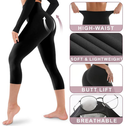 Laite Hebe High Waisted Leggings for Women - Capri Buttery Soft Yoga Pants for Workout Athletic Grey