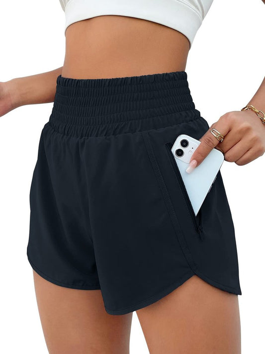 BMJL Women's Athletic Shorts High Waisted Running Short Pocket 2.5" Sporty Shorts Gym Elastic Workout Shorts(S,DarkBlue)