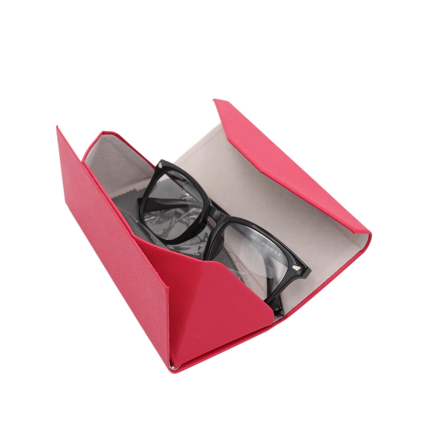 Real Sic Glasses Case for Men and Women - Magnetic Folding Hard Shell Sunglass Holder - Vegan Leather Eyeglass Protector, Variety of Styles Inspired by Solid Color - (Fuchsia & Beige)