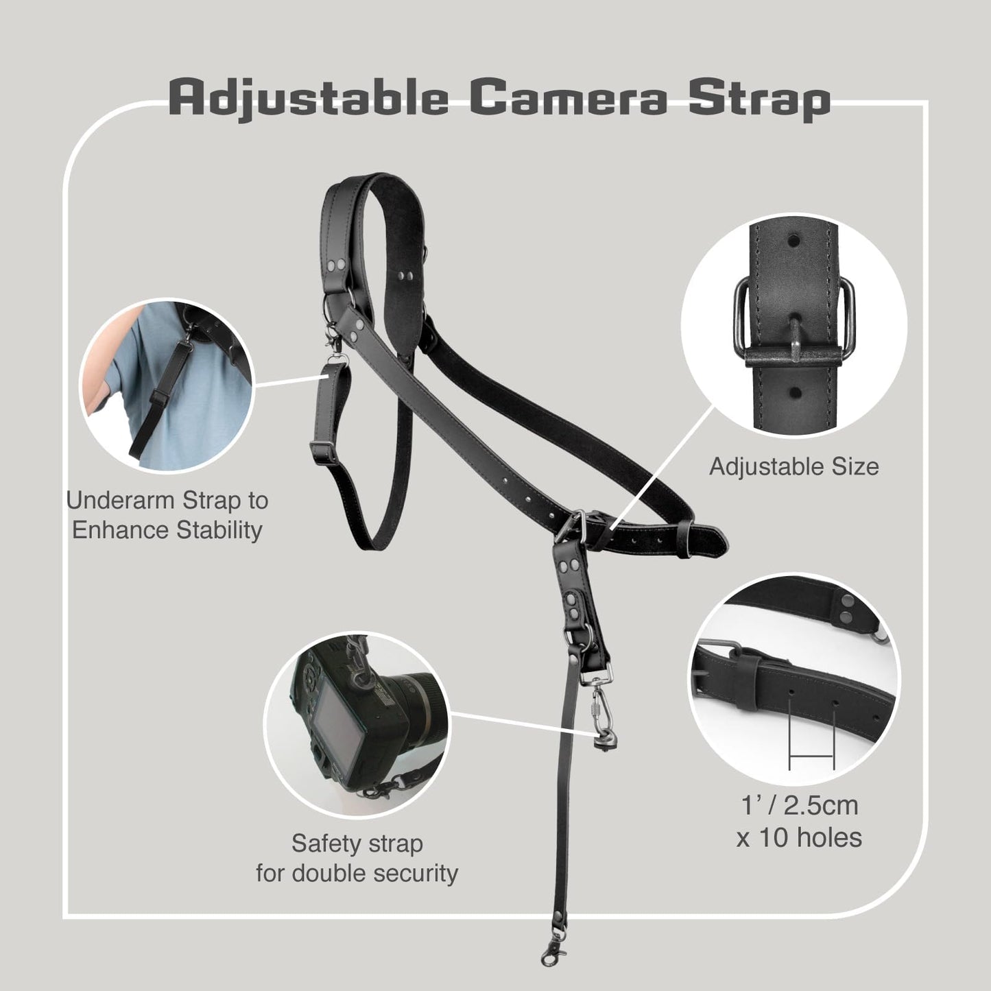 4J LEDR Leather Camera Strap,Single Camera Shoulder Harness for One Camera,Professional Camera Harness for Photographers,Camera Strap Crossbody Quick Release Gear DSLR/SLR,Camera Accessories,Black