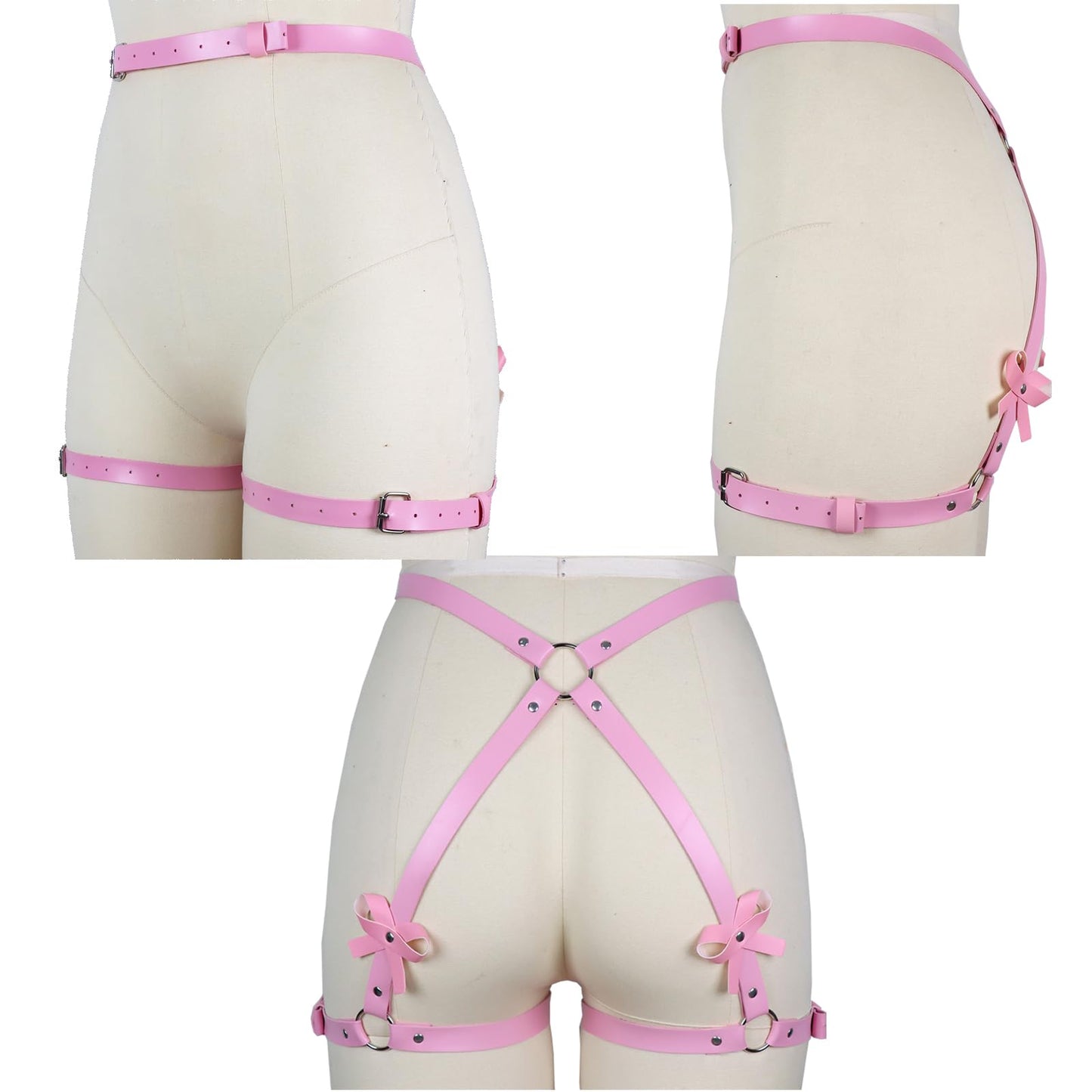 Punk Leather Thigh Straps,Pink Leather Garter Body Harness ﻿ Garter Belts,Adjustable Gothic Waistband Thigh Garter,Fashion Rave Accessories Belt,For Bout Carnival Party Gift