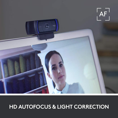 Logitech C920S HD Pro Webcam, Full HD 1080p/30fps Video Calling, Clear Stereo Audio, Light Correction, Privacy Shutter, Works with Skype, Zoom, FaceTime, Hangouts, PC/Mac/Laptop/Tablet/XBox - Black