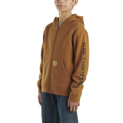 Carhartt Boys' Long-Sleeve Full-Zip Hooded Sweatshirt Hoodie, Carhartt Brown, 7