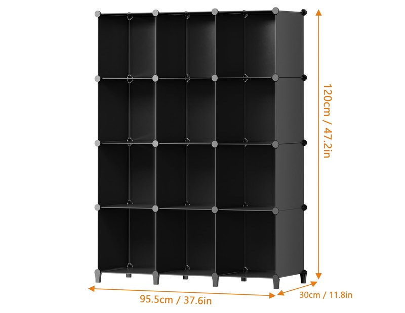 Closet Organizers and Storage, 12 Cube Storage Organizer, Portable Closet Organization Clothes Shelves for Kids, Closet, Bedroom, Bathroom, Office, Black