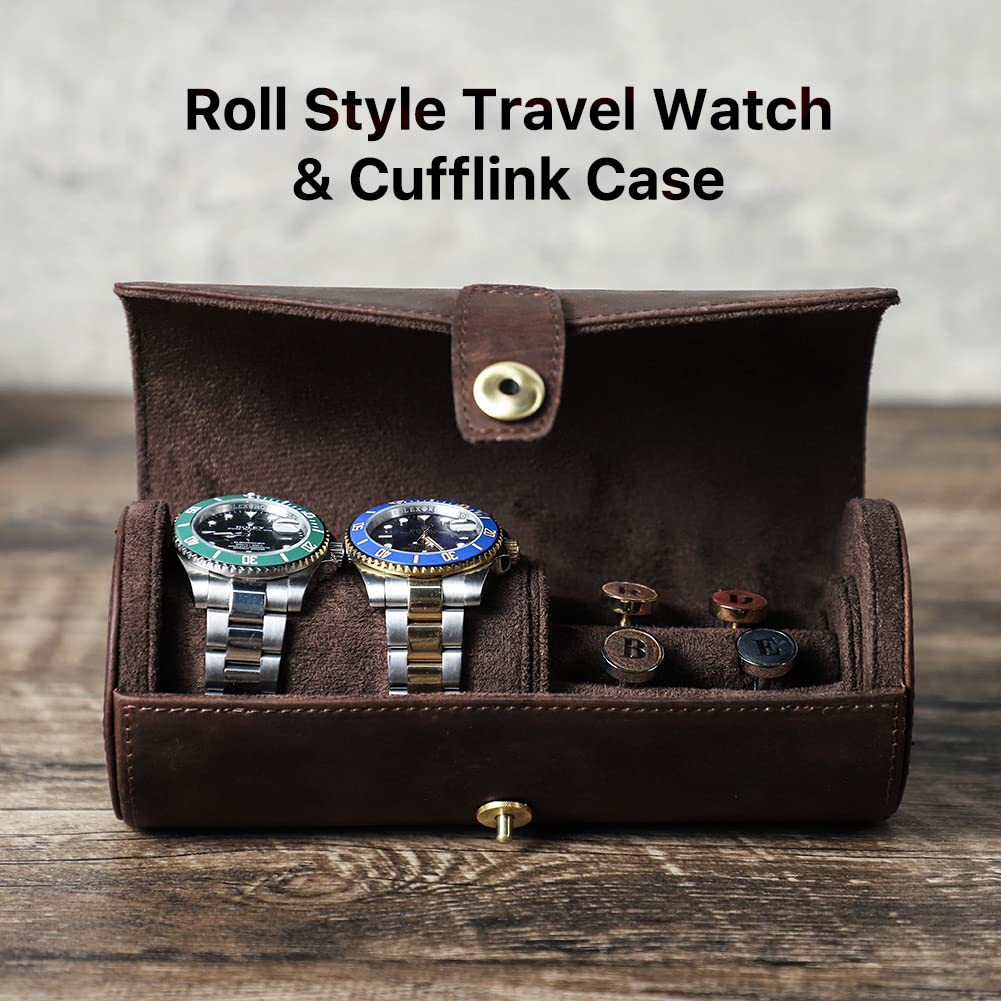 CONTACTS Full Grain Leather Watch Case Cufflink Box with Pad Tie Case Travel Multifunction Jewelry Accessories Organizer Storage Roll