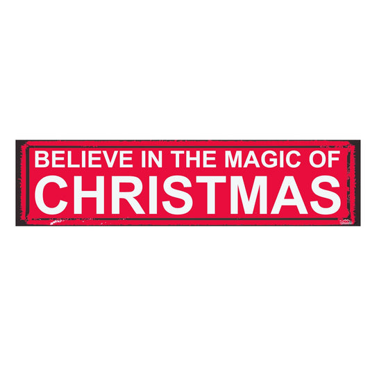 "Believe in the Magic of Christmas" Rustic Metal Wall Sign - Vintage Holiday Decor, 16x4 Inch Festive Home Decoration