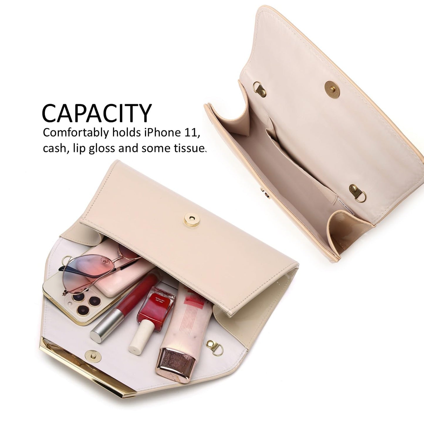 Patent Leather Envelope Clutch Womens Evening Handbag Stylish Shoulder Bag Purse for Christmas Wedding Party Prom(Nude 265)