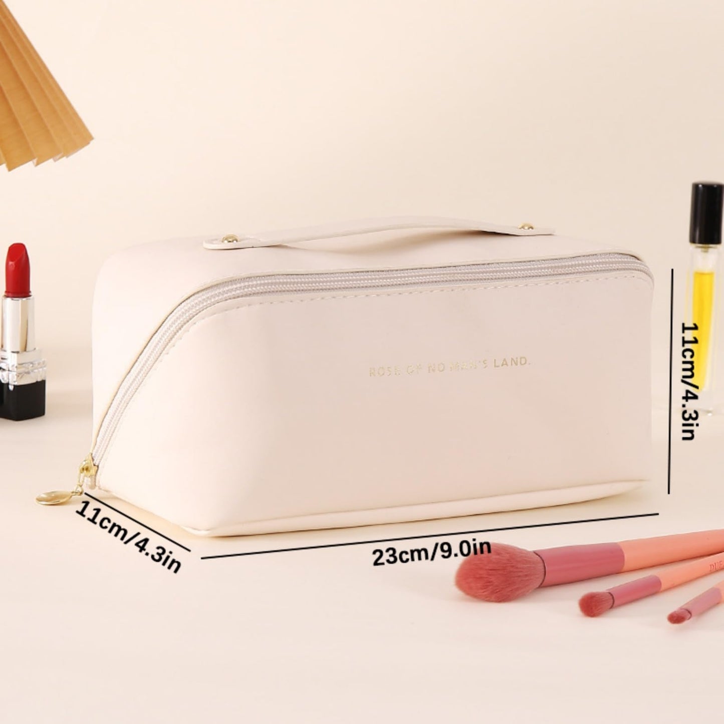 Shonchii Travel Makeup Bag, Large Capacity Cosmetic Bags for Women,Waterproof PU Leather Toiletry Bag,Open Flat Make Up Bag Organizer with Handle