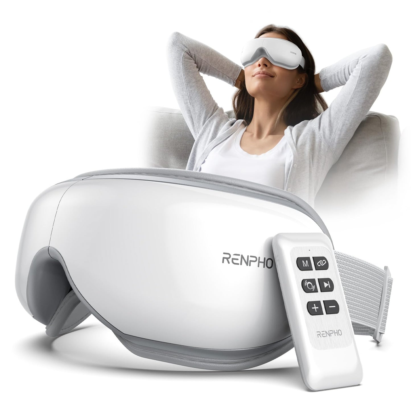 RENPHO Eyeris 1 Eye Massager with Remote, Birthday Christmas Gifts for Women Men Her Him, Sleep Mask with Heat, Compression, Headache Massager Scalp for Strain Relief, Migraine Relief, Reduce Stye Eye