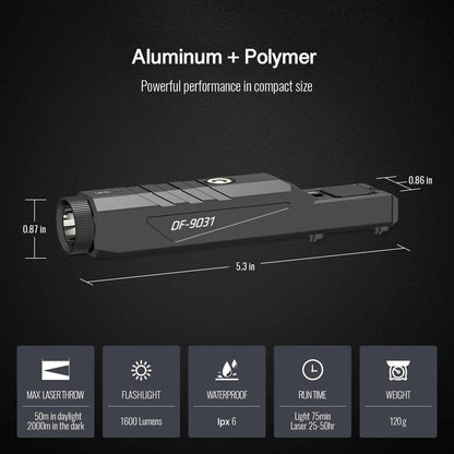 DEFENTAC 1600 Lumens Red Beam Light Combo Compatible with Mlok/Picatinny for Rifle, Weapon Light with with Momentary Strobe, Rechargeable