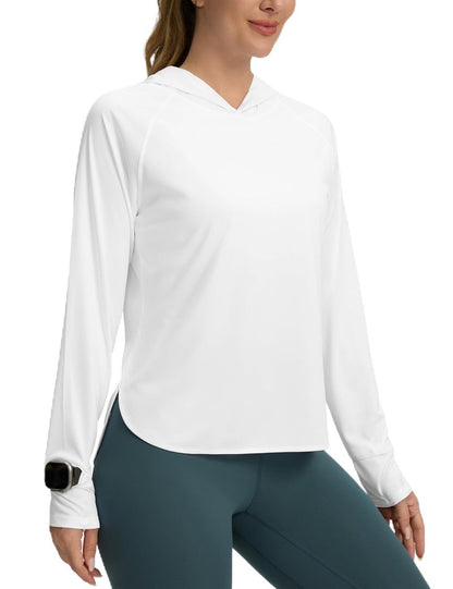 Women's UPF 50+ Sun Shirt with Hoodie SPF Long Sleeve UV Protection Shirts Sun Protection Clothing Hiking Fishing Outdoor Lightweight White L