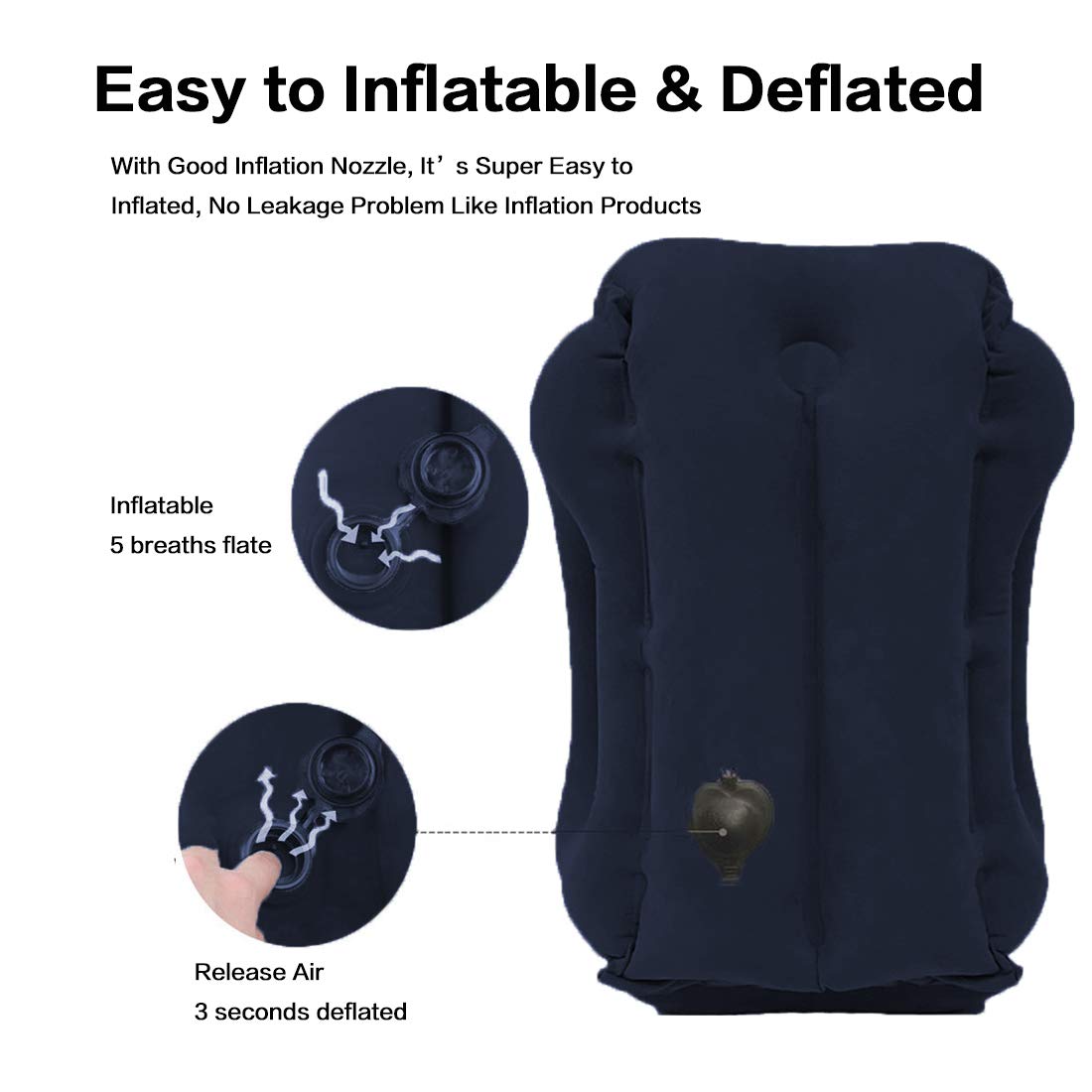 Kimiandy Inflatable Travel Pillow for Airplane, Inflatable Neck Air Pillow for Sleeping(Blue)