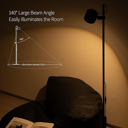 Aisilan LED Floor Lamp, 12W Dimmable Modern Floor Lamps, Adjustable Lamp Head Standing Reading Light for Living Room Bedroom Study Room Indoor,Black, 3000K, CRI 97