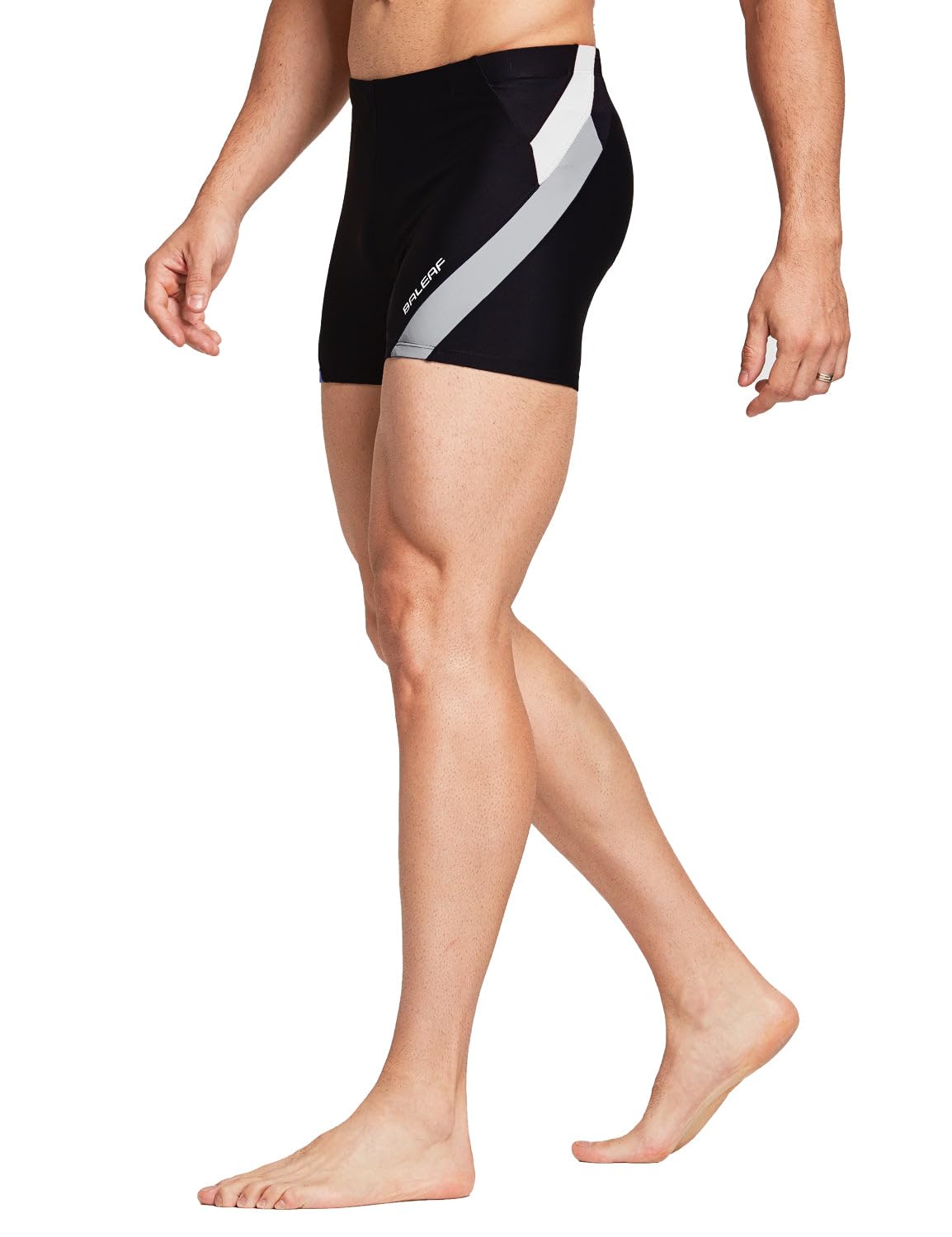 baleaf Men's Spandex Swim Shorts Athletic Competitive Swimwear Lap Swimming Suits Gray/White L