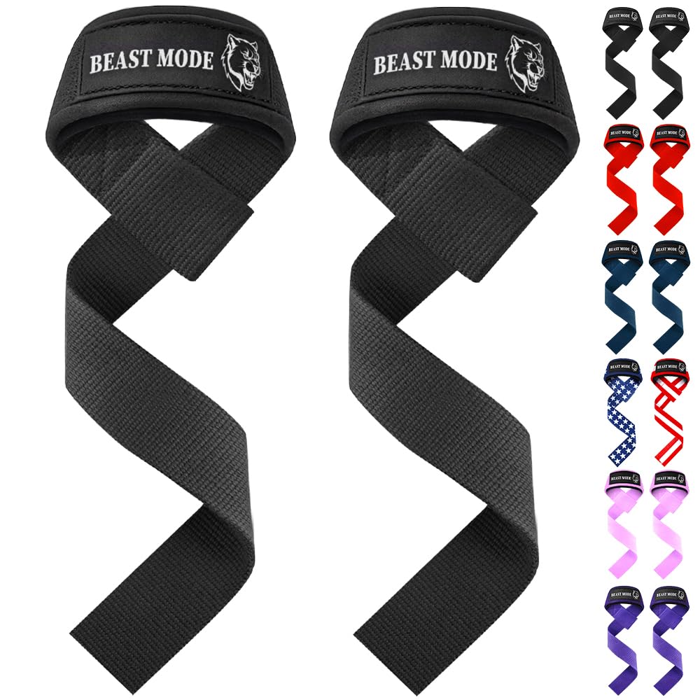 TECEUM Fit Lifting Wrist Straps with Neoprene Padding Support – Black – Beast Mode – Heavy Duty Wrist Workout Straps For Men and Women – Ideal for Powerlifting, Strength Training, Bodybuilding