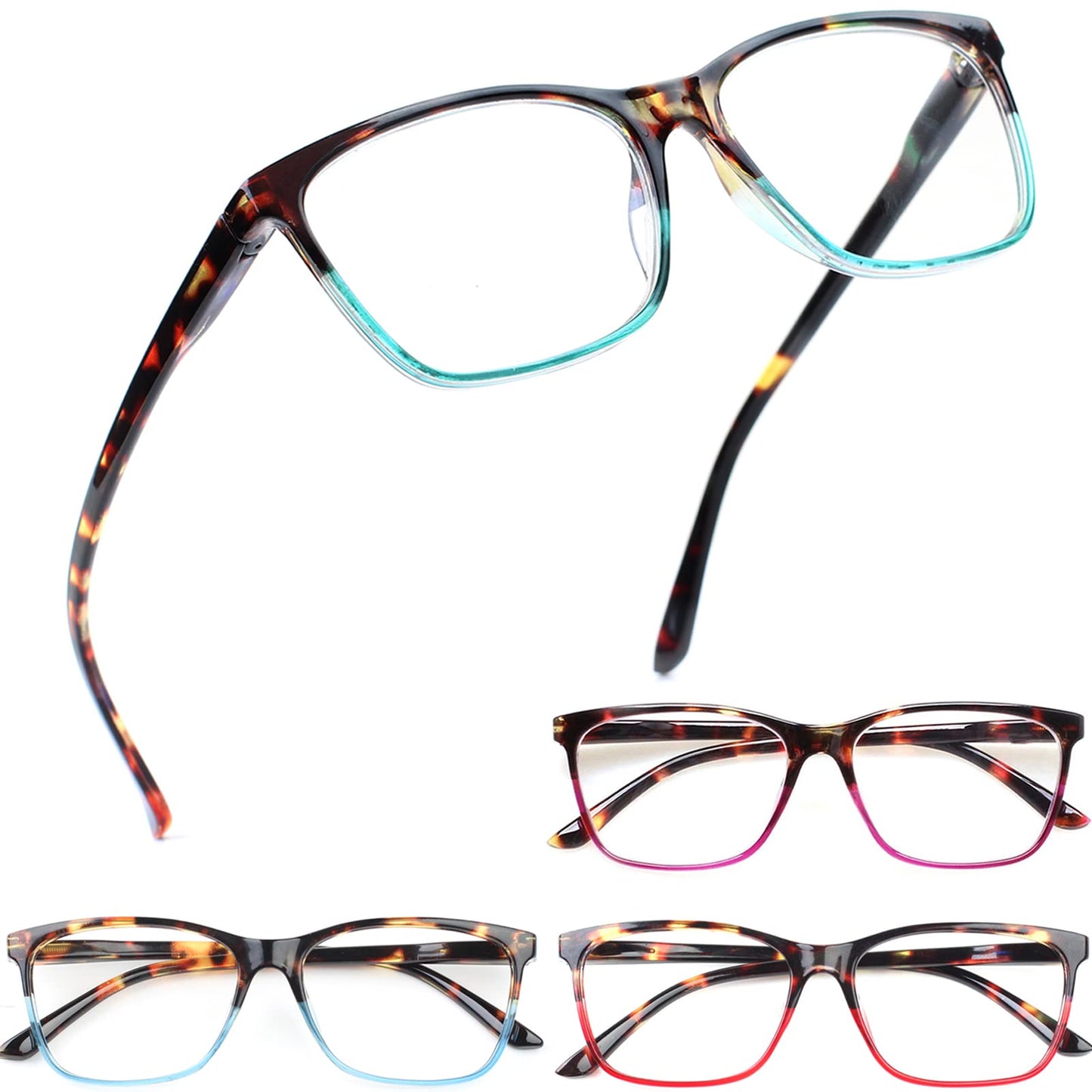 Henotin 4 Pack Ladies Reading Glasses Blue Light Blocking Spring Hinge Readers Anti Eyestrain Computer Eyeglasses (Multicolor, 1.75)