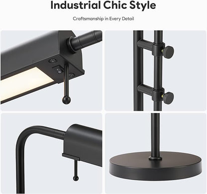 VONLUCE Rustic Desk Lamp, Adjustable Industrial Style Metal Table Lamp, 3 Color Temperatures LED Reading Lamp for Living Room Bedroom Office, Black