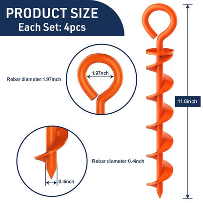 Eurmax USA 4 Pack Heavy Duty Ground Stakes,Industrial Grade Spiral Steel Screw-in Anchors with 4 Bonus Tie-Down Ropes,High Wind Stabilizing Kit for Trampolines,Dog Tie-Out,Canopy Tents,Sheds,Orange