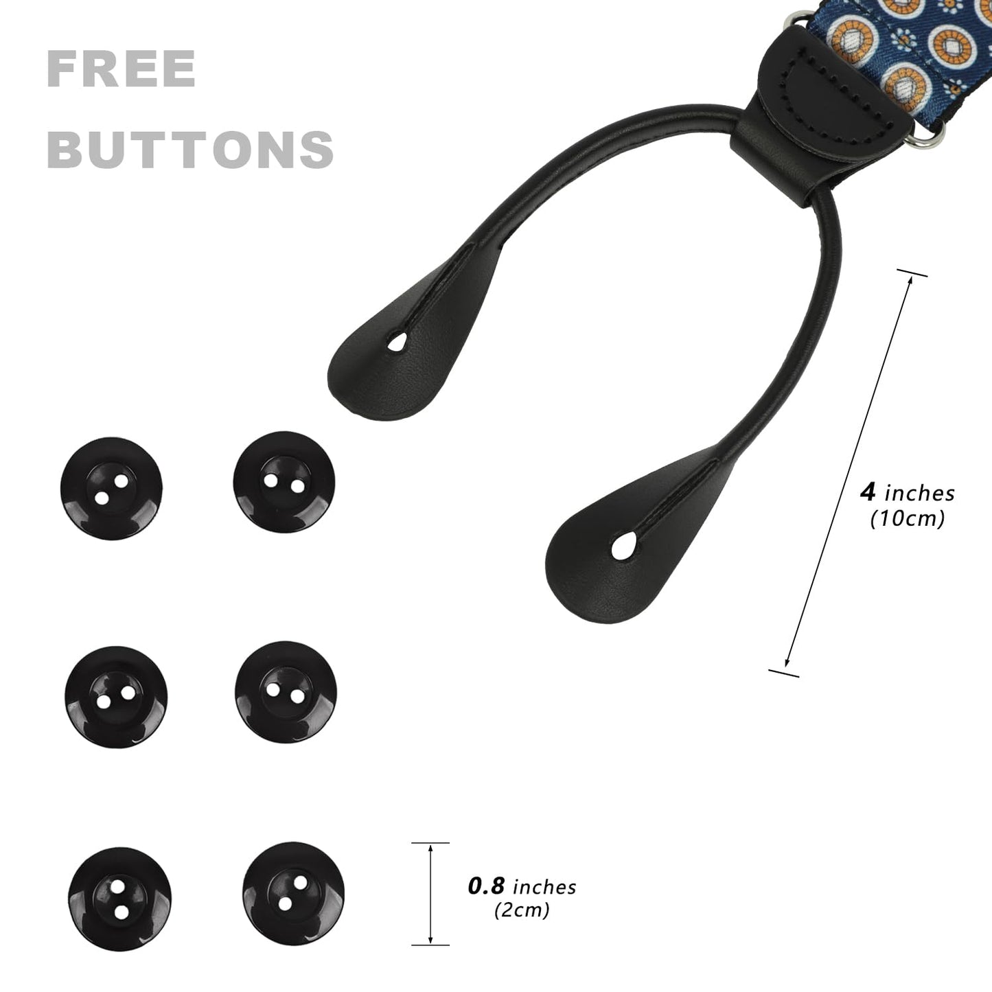 LEHOMU Men Button Suspenders Adjustable,1.4 Inch Wide Heavy Duty Y-Back Elastic Tuxedo Elastic Mens Suspenders with Leather Buttons End,Dark Blue and Golden Circle Pattern