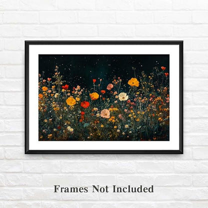 Yesad Wildflowers Field Landscape Wall Art, Floral Canvas Wall Art Wildflowers at Night Flower Prints Painting Rustic Wall Décor for Living Room Bedroom Farmhouse (Unframed,36”x24”,Wildflower1)