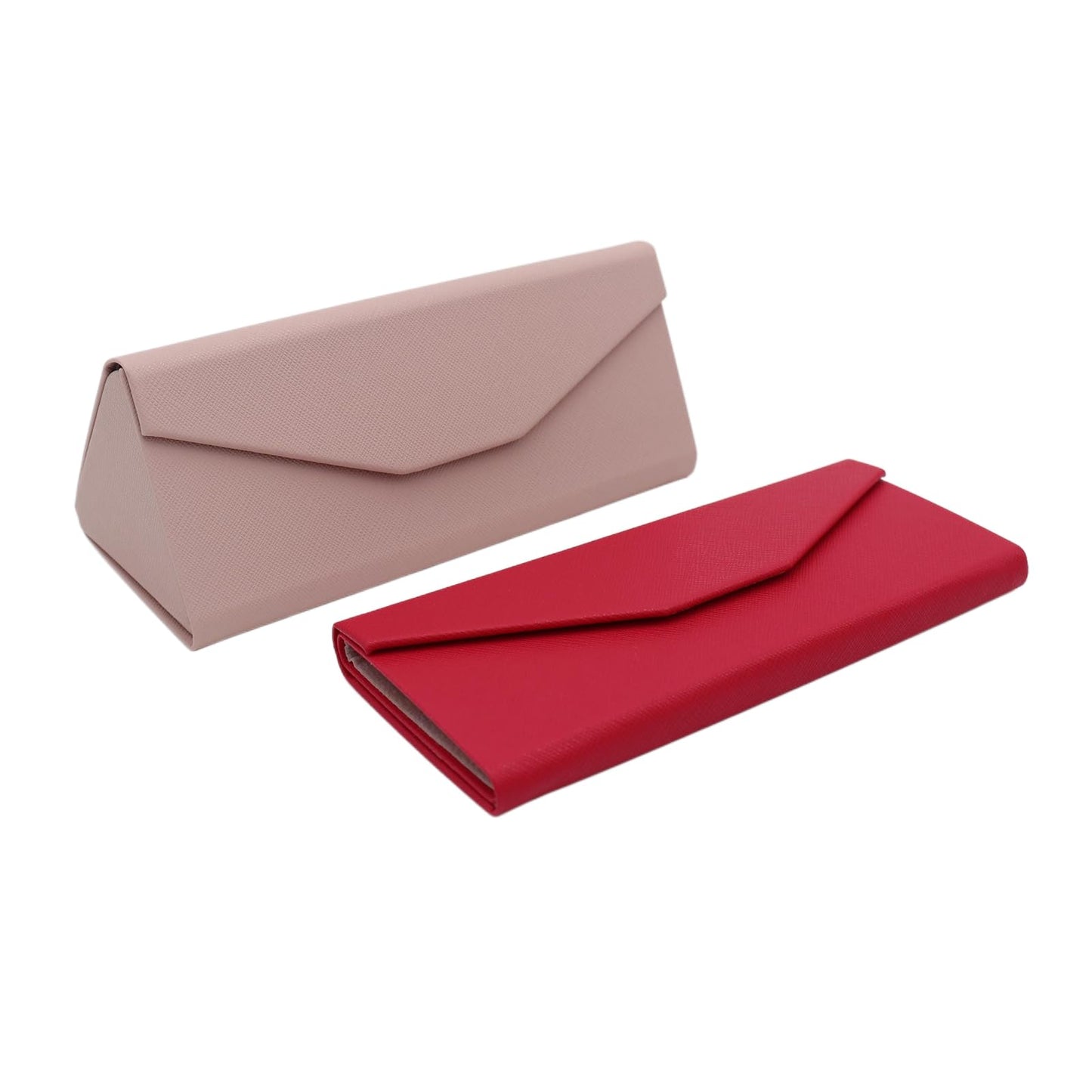 Real Sic Glasses Case for Men and Women - Magnetic Folding Hard Shell Sunglass Holder - Vegan Leather Eyeglass Protector, Variety of Styles Inspired by Solid Color - (Fuchsia & Beige)