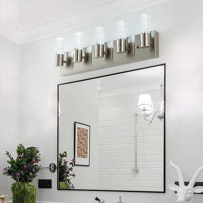 5-Light Bathroom Light Fixtures, Modern Led Vanity Lights 40W 6000K (Non-dimmable) Brushed Nickel Vanity Lights Bathroom Fixture. for Bathroom, Bedroom, Living Room…