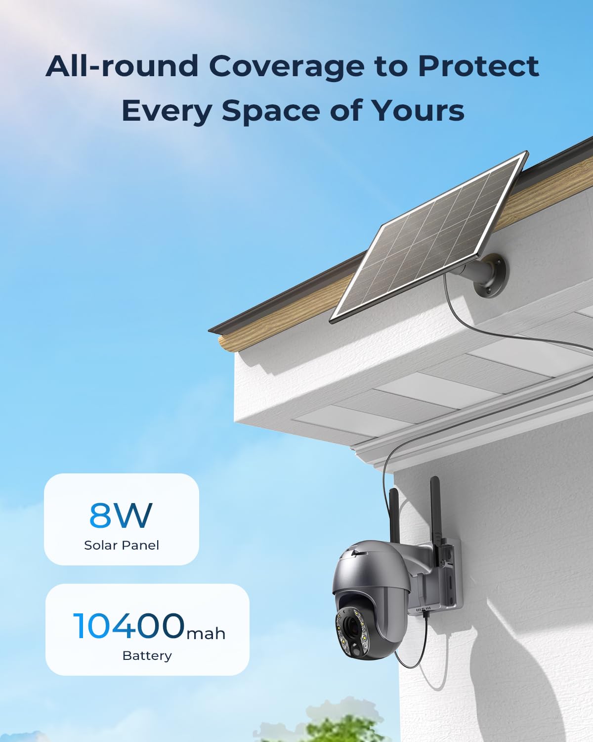SEHMUA Solar Security Cameras Wireless Outdoor, 2K 360° View Battery Powered Outdoor Camera, WiFi Home Security with Spotlight Color Night Vision, PIR Sensor