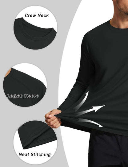 MAGCOMSEN 2 Pack Men's Long Sleeve Shirts Sun Protection UPF 50+ UV SPF Dry Fit T-Shirt for Swim Athletic Black XL
